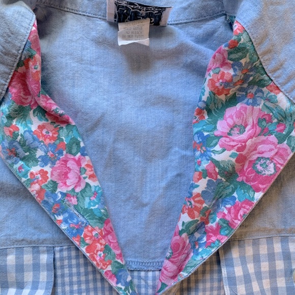 Vintage Button Top Floral Plaid & Chambray Medium - Picture 2 of 7